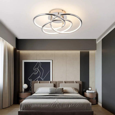 Silver LED Ceiling Light Flush Mount With Dimmable 3000K To 6000K Range Modern Close To Ceiling Fixture in stylish bedroom setting