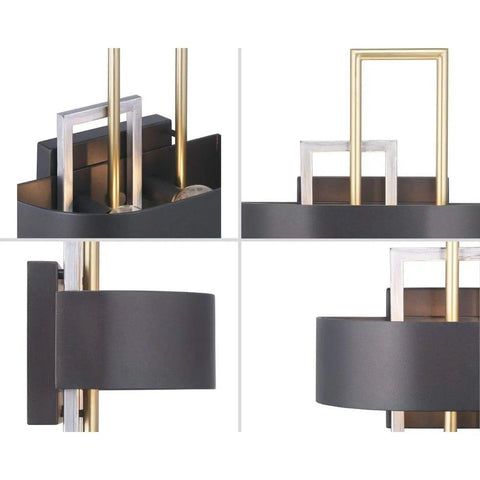 Adagio Collection 2 Light Black Modern Wall Light With Geometric Interlocking Elements For Hallway Foyer Living Room And Bedroom details