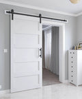 36x84 Inch Sliding Barn Door Kit With Hardware, Handle And Floor Guide, Waterproof PVC Surface, White 5-Panel Solid Slab installed