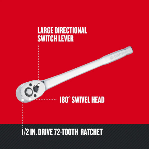 Pear Head Long Handle Ratchet 3/8 Inch Drive With 72-Tooth Arc Swing SAE Socket Tool with swivel head and switch lever