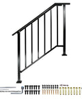 Heavy Duty Outdoor Hand Rails Kit For Two To Three Step Stairs with black wrought iron railing and installation hardware.