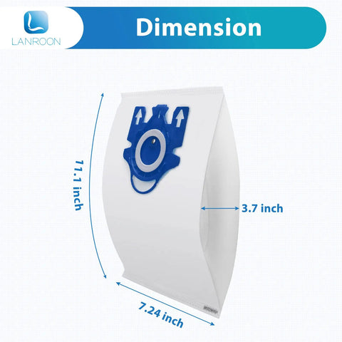 24 Pack GN Vacuum Bags For Miele Canister Vacuums, Compatible With Classic C1 C2 C3 And S Series, shown with dimensions
