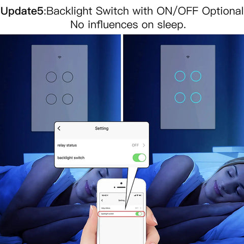 WiFi Smart Wall Light Switch Kit Four Gang Glass Panel With 3 Way Control 2.4GHz Wireless Touch Switches in bedroom