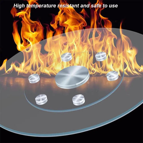 Transparent Tempered Glass Lazy Susan Turntable 360 Degree Rotating Round Serving Plate with fire resistance demonstration