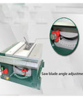 Mini Table Saw For Home Diy Projects Portable Woodworking Power Tool with saw blade angle adjustment feature.