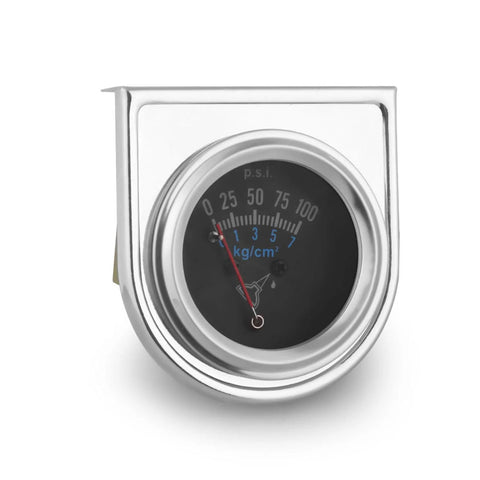 Mechanical oil pressure gauge kit, 52mm (2-inch) with chrome bezel, black dial, 0–100 psi, M8×1 thread