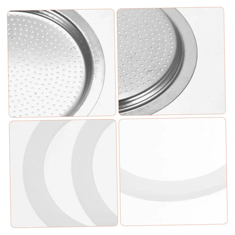 Espresso Maker Replacement Gaskets And Silicone Sealing Rings One Set For Coffee Pot Accessories Pro For Home Kitchen And Coffee Bar Barista Grade Silicone Seals That Fit Most Pots close-up of gaskets and filters
