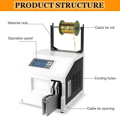 Dead Simple Automatic Twist Tie Machine With Five Shiny Gold Metallic Wire Rolls for efficient bag securing and bundling.
