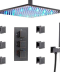 Top Tier Thermostatic Shower Combo Featuring Slick Concealed Mount Lcd Temperature Display Ceiling Rainfall Head And Smooth Handheld Sprayer For Zero Stress Daily Showers with black controls and LED rainhead.