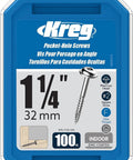 Zinc Pocket Hole Screws One And A Quarter Inch Fine Thread Maxi Loc Head package, 100 count, for indoor hardwood woodworking.