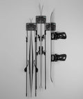 Badass Gravity Lock Ski And Snowboard Wall Storage Rack Holds 3 Pairs Damage Free Gear Saver With Anti Slip Pad Protects tips and tails.