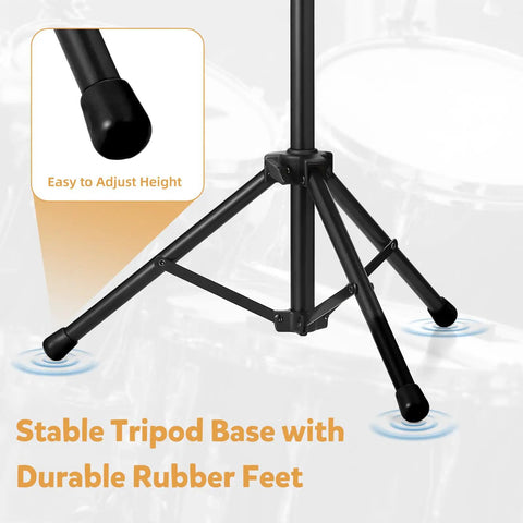 Stable tripod base of Electronic Mounting Stand With Plate For Drum Pads And Percussion Modules, black steel frame with rubber feet.