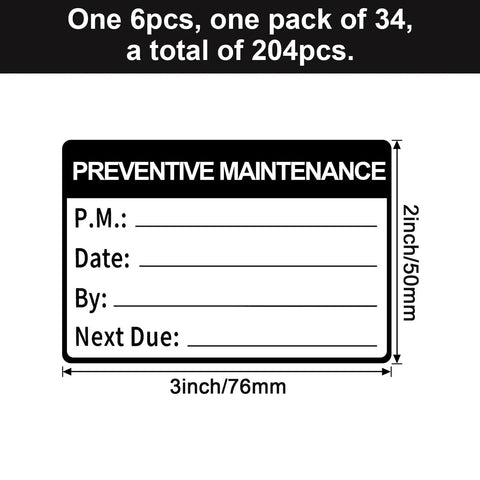 204 Pcs Maintenance Stickers Self Adhesive Preventative Maintenance Vinyl Decals For Equipment Labeling Service Information 2 By 3 Inch Labels, 3x2 in