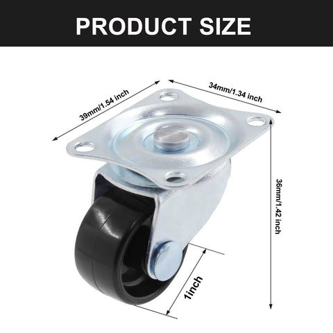 1 Inch Diameter Swivel Caster Wheels With Rubber Base And Rectangle Top Plate Bearing Heavy Duty 8 Pack Load Capacity 20 Kg Each Ideal For Furniture Equipment Carts Cabinets And Industrial Use