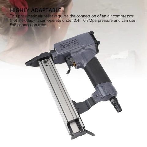 Sick Performance Pneumatic Brad Nailer For Woodworking Jobs Ergonomic Body side view showing air connection and magazine