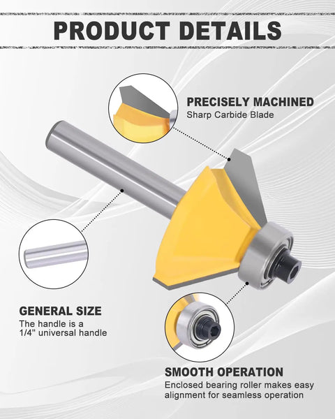 Close-up of Pro Grade 35 Piece Router Bit Set With 1 Quarter Inch Shank, Tungsten Carbide Blades showing detail and design.