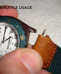 Man holding a watch with a leather strap using Durable Stainless Steel Watch Band Pins And Link Removal Kit with Case 360 Piece Replacement Tool Set.