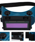 Slick Auto Darkening Welding Goggles With Flip Up Lens And Anti Scratch Shield Top Notch Navy Eye Protection Glasses For Hardcore Arc Welding, front view showing tinted lens and adjustable strap.