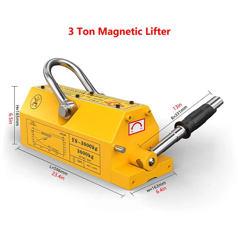 Heavy Duty Magnetic Lifter With Quick Release Handle And Dual Safety Lock Killer Grip Neodymium Magnet for steel plates, 3 ton capacity.