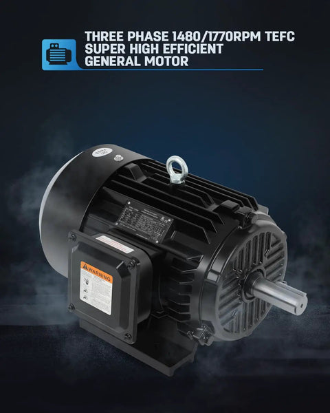 5HP Three Phase Electric Motor With 1480 And 1770 RPM, 184T Frame, 1-1/8 Inch Shaft, CW CCW Rotation, TEFC Cast Iron Shell, IP55