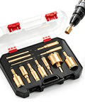 Solid 12 Pack Diamond Hole Saw Kit Brazed Bits For Cutting Ceramic Porcelain Tile Granite Marble Glass Dry Or Wet With No Slip Guide And Storage Bag 1/4 To 2 Inches Gold in case with drill