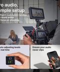 Wireless Pro Compact Wireless Microphone System With Timecode And 32 Bit Float Onboard Recording display with camera setup