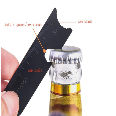 Magnesium Flint Fire Starter Kit With Striker For Camping And Survival 4 Pack showing bottle opener and map scale features.