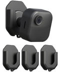 Three Pack No Drill No Screws Adhesive Wall Mount Brackets Compatible With Blink Outdoor 4, showing black mount and brackets