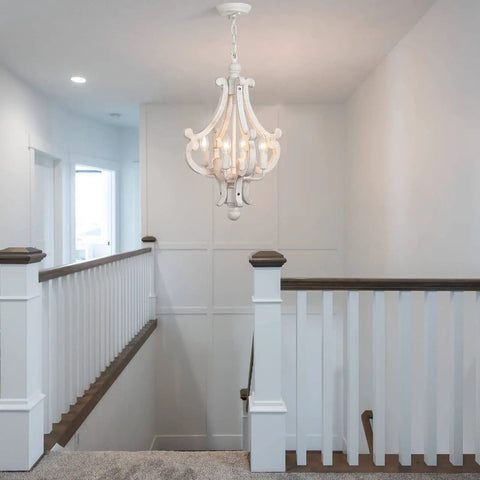 White chandelier hanging in hallway, not Modern Kitchen Island Light Four Light Chandelier With Glass Shades Industrial Farmhouse Pendant Lighting