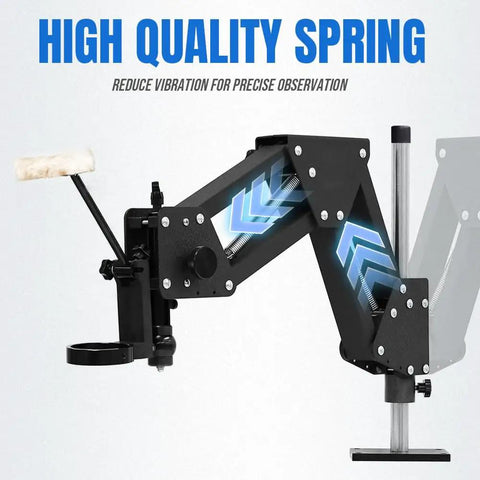 Adjustable Spring Arm Stand For Binocular Stereo Microscope MS01A With Heavy Duty Metal Base And Precise Positioning Fits 76mm Holders Supports 0.5X Barlow Lens And 56 LED Ring Light For Enhanced Imaging, black metal spring arm