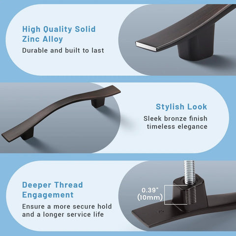 15 Pack Curved Oil Rubbed Bronze Cabinet Pulls, 3 Inch Hole Spacing, Approximately 4.75 Inches Total Length, showing material details