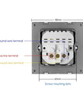 Premium White EU Wall Socket With Dual Fast Charge USB Connections Heavy Duty 16A Electrical Outlet For Home And Office Smooth Flush Mount wiring diagram showing connection terminals.