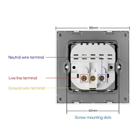 Premium White EU Wall Socket With Dual Fast Charge USB Connections Heavy Duty 16A Electrical Outlet For Home And Office Smooth Flush Mount wiring diagram showing connection terminals.
