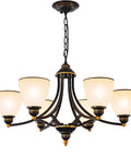 Dope Farmhouse Dining Room Chandelier With Six Frosted Glass Shades Black Metal Pendant Light Fixture Adjustable Height Lighting