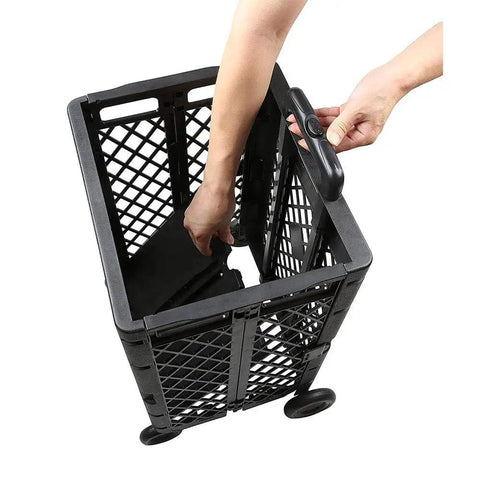 Person using Pack-N-Roll Mesh Portable Tools Carrier 55 lb load, folding cart with telescoping handle visible