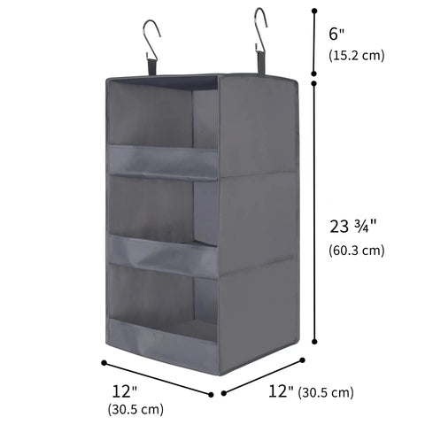 Hella Spacious Three Shelf Hanging Closet Organizer, Foldable Gray Storage Bin For Apartments RV Campers, Straight Up Durable Wardrobe Rack Total Game Changer For Clothes And Accessories