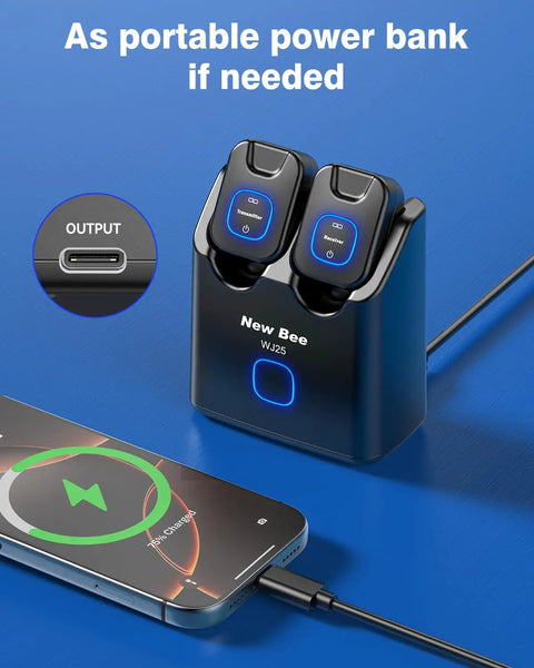 5.8GHz Wireless Guitar System with charging box, showing dual units in cradle as portable power bank, connected via USB cable