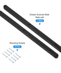 Rock Solid Plastic Drawer Slides Smooth Glide Design With All Included Hardware Side Loaded Grooved Guide Rail Zero Fuss Setup For Cabinet Furniture Bedroom Storage Refresh Black, includes slide rails and screws.