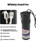 Hard Start Kit For Air Conditioners With High Torque Capacitors 115V To 288VAC Compatibility 4000 To 120000 BTU One Half To 10 HP Boosts Compressor Starting Torque Up To 500 Percent 2 Pack shown with applications list