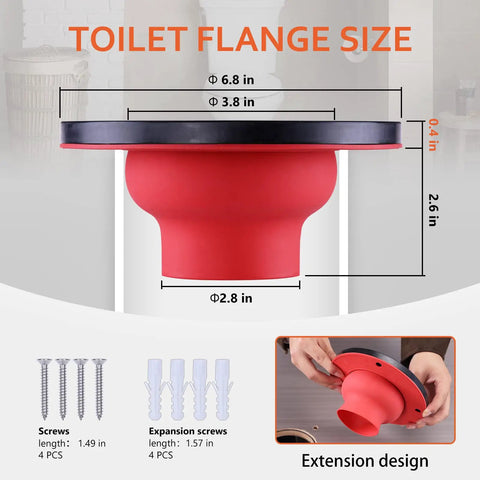 Dimensions of the Universal Toilet Flange Repair Kit for 4 Inch and 5 Inch Drain Lines including special 3 Inch connections.