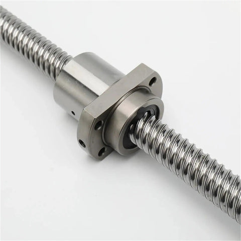 SFU5010 Ballscrew Kit Runs Slick With Precision Ball Nut And Heavy Duty BK BF Bearing Supports Built Like A Tank For CNC Mods And Garage Build Projects, close-up view of ball nut and screw.