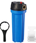 10 Inch Blue Whole House Water Filter Housing With Three Quarter Inch Brass Port Air Relief Valve Slim Two Point Five By Ten Inch Fits Standard Cartridges Housing Only Includes Wrench And Bracket