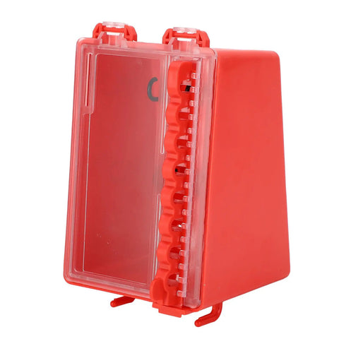 Group Lockout Tagout Box With Transparent Panel And Eight Hooks For Easy Visual Lockout Portable Wall Mounted Lockout Station For Safe Maintenance And Repair Worksite Key Management, red ABS/PC box
