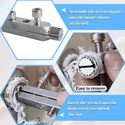 Two Piece Faucet Valve And Pipe Removal Tool Set With Quick Pipe Thread Cutter And Screw Extractor in use