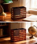 Top Shelf American Flag Desk Organizer Built With Premium PU Leather And Retro Vintage Style That Brings Sick Vibes To Any Room as a pen holder.