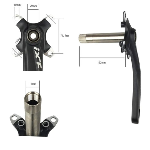 Ultra Lightweight 170mm Mountain Bike Crank Arm Set With 104 And 105 BCD, black finish, showing arm and spindle dimensions.