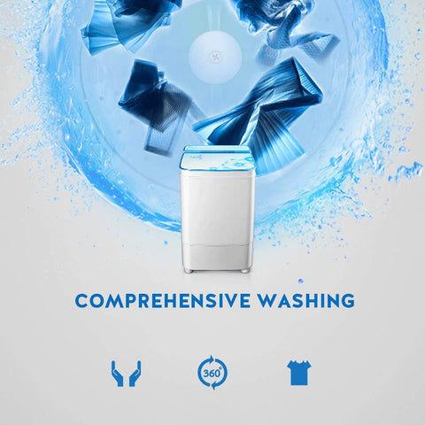 No Sweat Portable Washer With Easy Turn Timer Semi Auto Laundry Machine features frosted glass lid and 360 degree washing action.