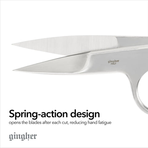 Close-up of 4.5 Inch Knife Edge Thread Nippers With Spring Action, Stainless Steel Fabric Scissors, sharp blade detail.