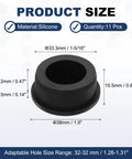 Black silicone T shaped plug with dimensions, part of 11 Pack T Shaped Silicone Plugs 33.3mm Diameter Snap In Hole Seals Round Rubber Stopper For 32 To 33.3mm Holes Kitchen Waterproof Bulkheads Wash Basins Lab Gear Furniture Making Appliances And Aerospace Sealing Applications