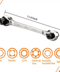 8 In 1 Ratcheting Wrench Set With Double Box End And 12 Point SAE CR-V Build Includes 5/16 3/8 7/16 1/2 9/16 5/8 11/16 3/4 Inch For Auto Home Garage Use Heavy Duty Chrome Plated Tool showing dimensions and head types